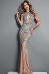 Jovani 47170 Beaded Mesh Sheer Halter Neck Sleeveless Dress