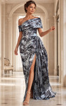 Jovani 49564 Velvet Floral One Shoulder Short Sleeves Gown