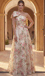 Jovani 52378 Chiffon Floral Print One Shoulder Bow Gown