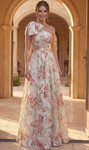 Jovani 52378 Chiffon Floral Print One Shoulder Bow Gown