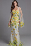 Jovani 49884 Floral Embellished Sheer Overlay Strapless Gown