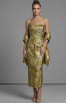 Jovani 51636 Metallic Brocade Strapless Shawl Midi Dress