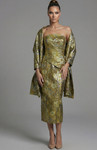 Jovani 51636 Metallic Brocade Strapless Shawl Midi Dress
