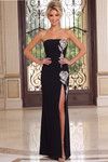 Jovani 51704 Crepe Crystal Rose Strapless High Slit Gown