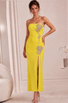 Jovani 51704 Crepe Crystal Rose Strapless High Slit Gown