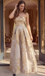 Jovani 46550 Jacquard Floral Brocade Strapless A-Line Gown