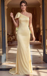 Jovani 49848 Satin Draped One Shoulder Sleeveless Bow Gown