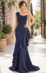 Jovani 48982 Crepe Asymmetric Ruffle Skirt One Shoulder Gown