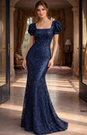 Jovani 48111 Square Neck Short Puff Sleeves Fitted Gown