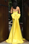 Jovani 46982 Structured Satin Beaded Strapless Back Bow Gown