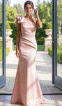 Jovani 49682 Satin One Shoulder Bow Asymmetric Ruffle Dress