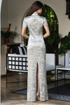 Jovani 48595 Beaded Lace High Neck Short Sleeve Sheath Gown