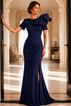 Jovani 48945 Crepe Bow Shoulder Short Sleeve Column Gown