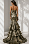 Jovani 49031 Jacquard Floral Brocade Tiered Strapless Gown