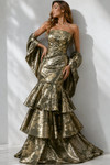 Jovani 49031 Jacquard Floral Brocade Tiered Strapless Gown