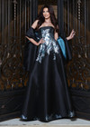 Jovani 45578 Satin Metallic Floral Strapless Shawl Ball Gown
