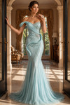 Jovani 50206 Beaded Sweetheart Neck Draped Off Shoulder Gown