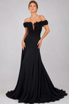 Jovani 50212 Chiffon Beaded 3D Rose Floral Off Shoulder Gown