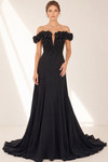 Jovani 50212 Chiffon Beaded 3D Rose Floral Off Shoulder Gown