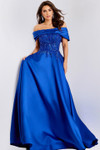 Jovani 44308 Satin Embellished Off-Shoulder Sleeves Gown