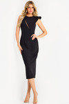 Jovani 48076 Stretch Crepe Asymmetric Neck Cutout Midi Dress