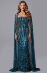 Jovani 46065 Sequin Mesh Sheer Cape Overlay Sleeves Gown