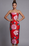 Jovani 46564 Printed Satin Floral Print Strapless Midi Dress