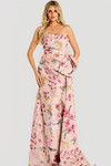 Jovani 46242 Textured Floral Brocade Strapless Side Bow Gown
