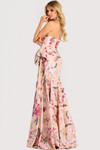 Jovani 46242 Textured Floral Brocade Strapless Side Bow Gown