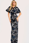 Jovani 46431 Jacquard Floral Pattern Cape Overlay Gown