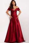 Jovani 45276 Satin Off-Shoulder Short Sleeves Ruched Gown