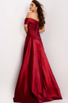 Jovani 45276 Satin Off-Shoulder Short Sleeves Ruched Gown