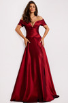 Jovani 45276 Satin Off-Shoulder Short Sleeves Ruched Gown