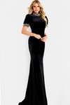 Jovani 43771 Velvet High Neck Beaded Collar Sleeves Gown