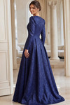 Jovani 45099 Metallic Jacquard High Neck Long Sleeve Gown
