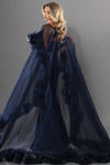 Jovani 44321 3D Floral Trim Strapless Sheer Cape Long Gown