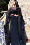 Jovani 44321 3D Floral Trim Strapless Sheer Cape Long Gown