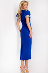 Jovani 43773 Crepe Embellished Trim Puff Sleeve Midi Dress