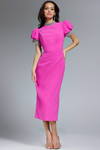 Jovani 43773 Crepe Embellished Trim Puff Sleeve Midi Dress