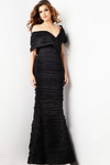 Jovani 38954 Crinkle Taffeta V-Neck Off Shoulder Sheath Gown
