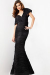 Jovani 38954 Crinkle Taffeta V-Neck Off Shoulder Sheath Gown