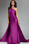 Jovani 43280 Shiny Satin Flowing Train Halter Neck Gown