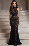 Jovani 43352 Lace Illusion Halter Neck Sleeveless Gown