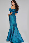 Jovani 39113 Metallic Jacquard Off-Shoulder Puff Sleeve Gown