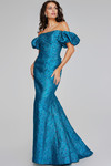 Jovani 39113 Metallic Jacquard Off-Shoulder Puff Sleeve Gown