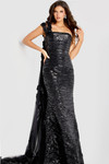 Jovani 44376 Sequin One Shoulder Ruched Texture Fitted Gown