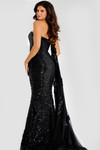Jovani 44376 Sequin One Shoulder Ruched Texture Fitted Gown