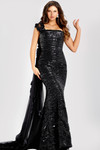 Jovani 44376 Sequin One Shoulder Ruched Texture Fitted Gown