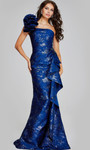 Jovani 39438 Metallic Side Ruffles One Shoulder Long Gown