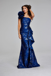 Jovani 39438 Metallic Side Ruffles One Shoulder Long Gown